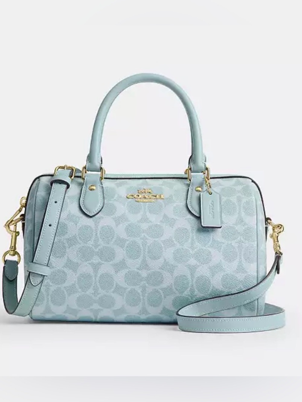 🩵Coach NWT Light Blue Signature C Canvas Medium Rowan Satchel with Gold Hardware